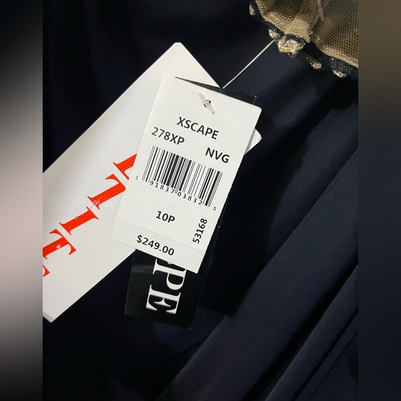 Xscape Long Sleeve Dress with Navy and Gold Accents - Picture 6 of 6